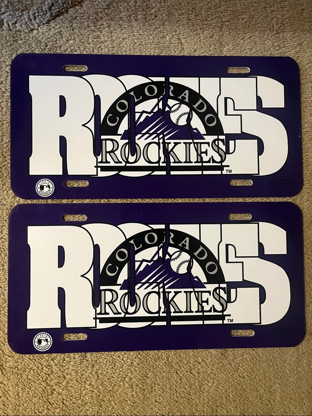 2 Colorado Rockies plastic Vintage Booster / License Plates